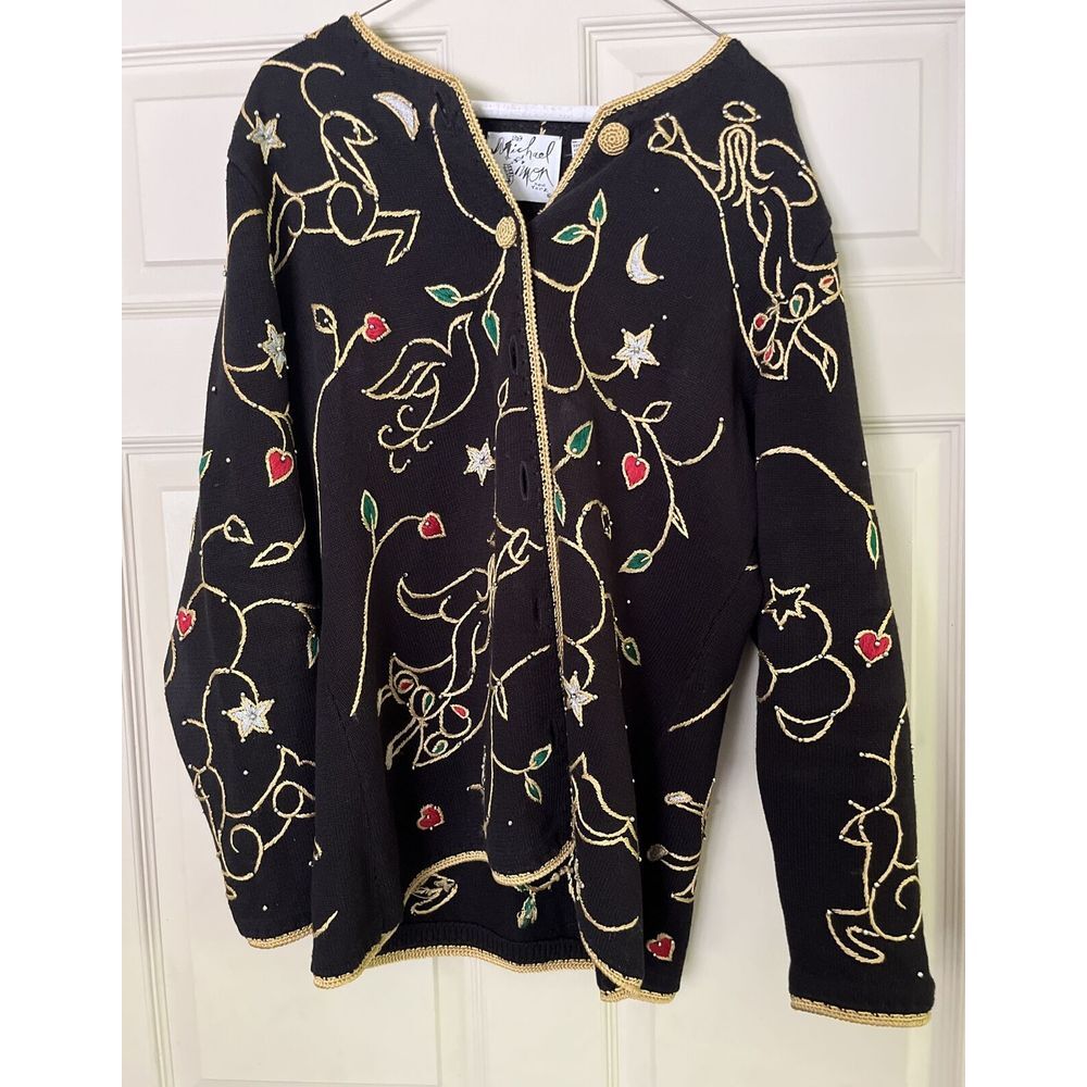 Vintage Michael Simon‎ Christmas Angels Cardigan Sweater Size Large